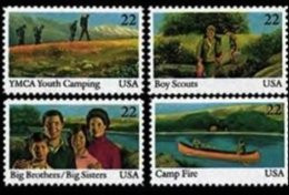 1985 USA  International Year Of Youth Stamps Sc#2160-63 YMCA Boy Scout Camp Sport Canoe Ship - Canoa