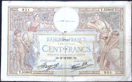 FRANCE * 100 Francs LOM * Date 21/10/1937 * Etat/Grade B/VG * Fay 25.03 * - 100 F 1908-1939 ''Luc Olivier Merson''