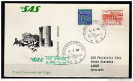 Première Liaison Aeriènne . Stockholm - Athen Le 05/04/1964 , SAS - Lettres & Documents