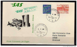 Première Liaison Aeriènne . Stockholm - Athen Le 05/04/1964 , SAS - Storia Postale