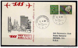 Première Liaison Aeriènne . Stockholm - Chicago Le 02/04/1964 , SAS - Storia Postale