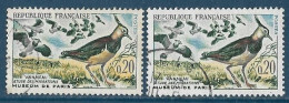 France 1960 - Variété -    Oiseaux Vanneaux Y&T N° 1273 Oblitérés 1 Exemplaire Jaune Normal + 1 Très Pale - Gebruikt