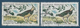 France 1960 - Variété -    Oiseaux Vanneaux Y&T N° 1273 Oblitérés 1 Exemplaire Jaune Normal + 1 Très Pale - Used Stamps