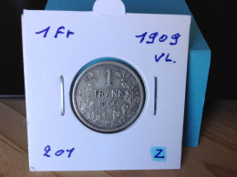 België Leopold II 1 Frank 1909 Vl. Zilver. (Morin 201) - 1 Frank