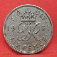 6 Pence 1951 - TB - Pièce Monnaie Grande-Bretagne - Article N°2789 - H. 6 Pence