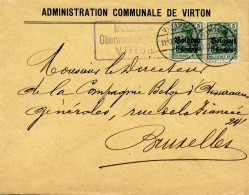 BELGIQUE - COB 2X2 VIRTON + CENSURE VIRTON SUR LETTRE - Duits Leger