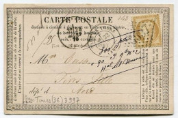 !!! CARTE PRECURSEUR CERES CACHET GARE DE TOURS ( INDRE ET LOIRE ) 1876 - Cartes Précurseurs