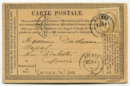 !!! CARTE PRECURSEUR CERES CACHET DE LOCHES ( INDRE ET LOIRE ) 1876 - Cartes Précurseurs