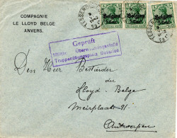 BELGIQUE - COB OC 12X3 TESSENDERLOO + GEPRUFT BEVERLOO SUR LETTRE, 1917 - Armée Allemande