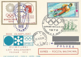 Poland Post - Balloon PBA.1972.poz.sto.C03: Sport Olympic Flight Poznan Sapporo Monachium Stomil - Palloni