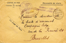 BELGIQUE - WAVER-WAVRE + CENSURE OTTIGNIES SUR LETTRE DE SERVICE EN FRANCHISE, 1918 - Armée Allemande