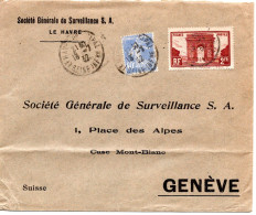 68031 - Frankreich - 1932 - 2F Arc De Triomphe MiF A Bf LE HAVRE -> Schweiz, Querbug U (Marken OK) - Cartas & Documentos