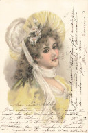 Dessin De Jeune Femme Avec Chapeau Ruban Robe Pâquerettes Marguerite 1901 Sans Référence - Cachet Suisse - Artistes