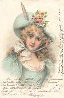 Dessin De Jeune Femme Avec Chapeau Ruban Robe Roses Fleurs Plume 1901 Sans Référence - Cachet Suisse - Mujeres