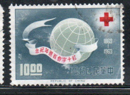 CHINA REPUBLIC CINA TAIWAN FORMOSA 1963 CENTENARY OF RED CROSS GLOBE CROIX ROUGE CROCE ROSSA 10$ USED USATO OBLITERE' - Gebraucht