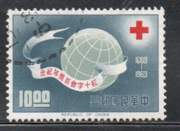 CHINA REPUBLIC CINA TAIWAN FORMOSA 1963 CENTENARY OF RED CROSS GLOBE CROIX ROUGE CROCE ROSSA 10$ USED USATO OBLITERE' - Usados