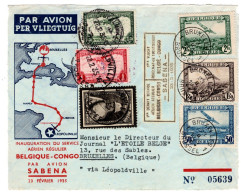 - CONGO BELGE  - 1935 - Devant De Lettre Par Avion - Elisabethville Via Bruxell- TP N° 184 + PA 8 /9 - Cartas & Documentos