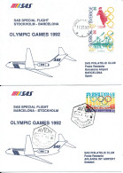 Sweden - Spain SAS Special Olympic Games 1992 Flight Stockholm - Barcelona 17-7-1992 And Return 2 Covers - Cartas & Documentos