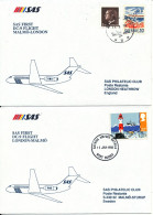 Sweden - Great Britain SAS First DC-9 Flight Malmö - London 11-1-1988 And Return 2 Covers - Lettres & Documents