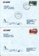 Norway SAS First Fokker 50 Flight Oslo - Haugesund 5-1-1990 And Return 2 Covers - Cartas & Documentos