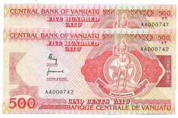 VANUATU CENTRALE Bank 1èré émission 1982  Série AA Petits N°  - 2 Billets à Suivre NEUFS - Vanuatu
