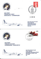 Denmark - Great Britain SAS First Fokker 50 Flight Copenhagen - Newcastle 30-3-1996 And Return 2 Covers - Covers & Documents