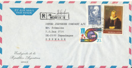 USSR Registered Air Mail Cover Sent To Denmark 9-2-1984 (from The Embassy Of Argentina Moscow) - Storia Postale