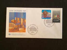 FDC Yvert 152/153 ONU Genève 1987 Série Courante Mathieu Sphère En Bronze De La Société Des Nations - FDC