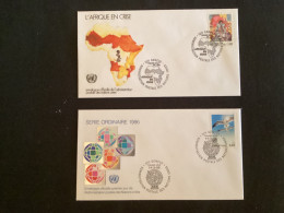 2 FDC Yvert 137 Et 138 ONU Genève 1986 L’ Afrique En Crise Peintre éthiopien Et Série Courante Mouette - FDC