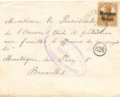 BELGIQUE - COB OC 15 RIXENSAMT + CENSURE OTTIGNIES SUR LETTRE, 1918 - Deutsche Armee