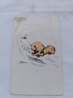 ANTIQUE POSTCARD ILLUSTRATION HUMOR DOG RUNNING FROM A BEE SIGNED BY JACK NUMBER UNUSED - Number, Jack