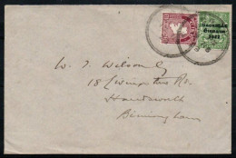 1923 Cover To Birmingham With Mixed Franking Tied By Clear CORK Double-ring "Skeletons" - Covers & Documents