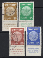 Israel 1954 Jewish Coins - 4th Issue - Tab - Set Used (SG 90-93) - Used Stamps (with Tabs)