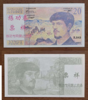 China BOC (bank Of China) Training/test Banknote,France B Series 20 F Note Specimen Overprint,original Size - Ficción & Especímenes