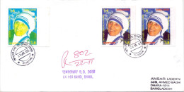 2001 BANGLADESH Mother Teresa PERF IMPERF & IMPERF PROOF On Inland Registered Cover 2 RARE - Mother Teresa