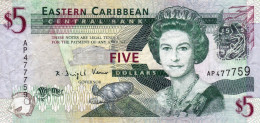 East Caribbean 5 Dollars ND 2008 VF P-47a "free Shipping Via Regular Air Mail (buyer Risk Only)" - East Carribeans