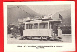 ZVQ-12 Carte-photo Villeneuve Voiture De Tramway Ce 1/2 Chillon-Byron-Villeneuve. Pub ITALIA Asti Spumente Dos Blanc NC - Villeneuve