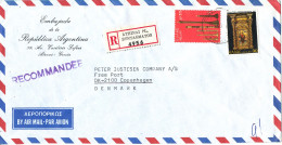 Greece Registered Air Mail Cover Sent To Denmark 15-10-1982 Topic Stamps (sent From The Embassy Of Argentina Athens) - Brieven En Documenten