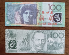 China BOC Bank (bank Of China) Training/test Banknote,AUSTRALIA B-1 Series 100 Dollars Note Specimen Overprint - Fakes & Specimens