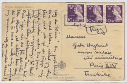 SUÈDE / SWEDEN - 1947 Facit F370B+370BB On Postcard From Stockholm To Paris - Lettres & Documents