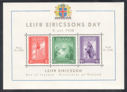 Sp670 1938 Iceland Leifr Eiricssons Day Michel Bl2 1Bl Mnh - Blocks & Sheetlets