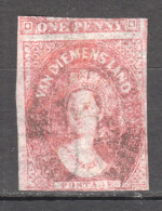Tas013 1857 Australia Tasmania One Penny Unique Cut Gibbons Sg #25 50 £ 1St Lh - Altri & Non Classificati