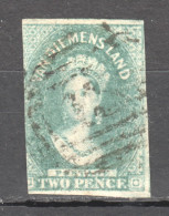 Tas030 1858 Australia Tasmania Two Pence 3Rd Printing Henry Best Inverted Watermark Gibbons Sg #33 75 £ 1St Used - Usati