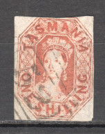 Tas043 1858 Australia Tasmania One Shilling Stamped 52 Launceston Gibbons Sg #41 80 £ 1St Used - Oblitérés