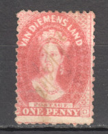 Tas064 1871 Australia Tasmania One Penny Perf 11.5 Rare Pen Cancellation 1St Used - Gebraucht