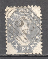 Tas080 1864 Australia Tasmania Six Pence Stamped 52 Launceston Gibbons Sg #64 25 £ 1St Used - Oblitérés