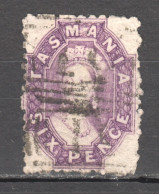 Tas085 1871 Australia Tasmania Six Pence Perf By The Post Office Gibbons Sg #138 35 £ 1St Used - Usati