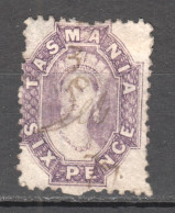 Tas087 1871 Australia Tasmania Six Pence Perf By The Post Office Fiscal Cancellation Gibbons Sg #137 22 £ 1St Used - Usati