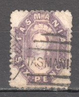Tas089 1871 Australia Tasmania Six Pence Perf By The Post Office Gibbons Sg #137 22 £ 1St Used - Usados