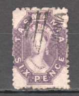 Tas090 1871 Australia Tasmania Six Pence Perf By The Post Office Gibbons Sg #137 22 £ 1St Used - Usati